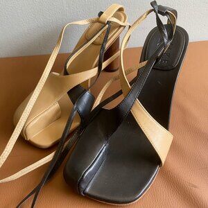 A.W.A.K.E. MODE ASYMMETRIC GERALDINE SHOES BEIGE BLACK sz 38